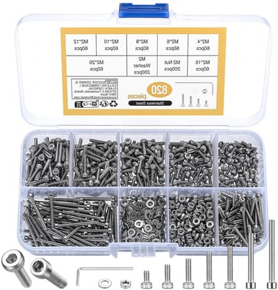 Complete Set van 820 Stuks M2 Inbussleutels, RVS Moeren, Schroeven en Ringmoeren, Perfect voor Klusprojecten