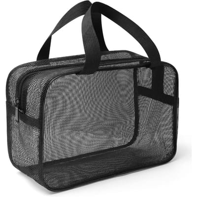 Sneldrogend Gemakkelijk Mee te Nemen Badkamer Draagtas Tote Bag Opbergtas Net Douche Sneldrogend Douche Net Douche Tas Grote Zakken zwart