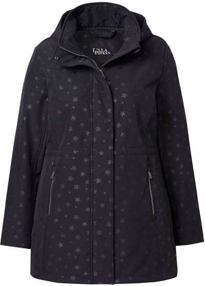 Ulla Popken - Dames - HYPRAR softshelljas waterdicht capuchon zoomsplit - Zwart - Maat 42+