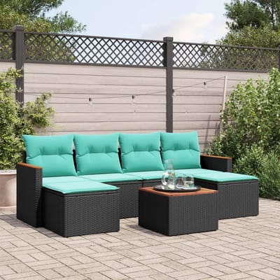 vidaXL - 7-delige - tuinbankset - met - kussens - van - zwart - polyrotan