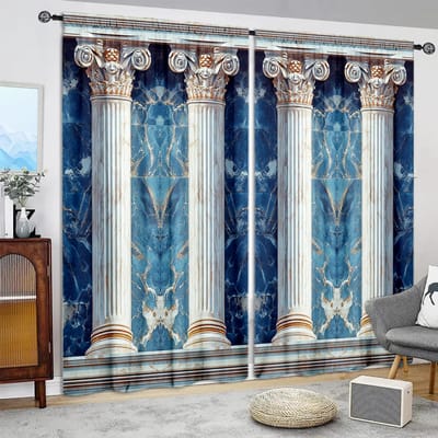 2 stuks Romeinse Zuil Marmer Achtergrond Bedrukt Gordijn voor Huisdecoratie - Tunnel voor Roede Raambekleding voor Slaapkamer, Kantoor, Keuken 52.5cmX116cm X 2pcs gray