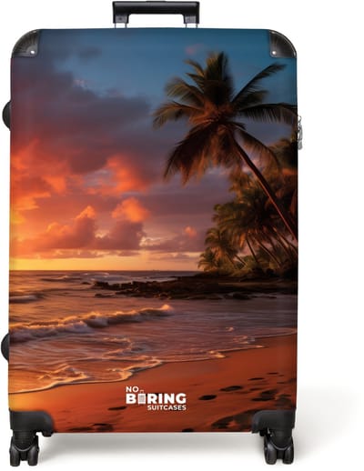 NoBoringSuitcases.com® - Koffer groot - Reiskoffer lichtgewicht - Strand met palmboom bij zonsondergang - Rolkoffer met 4 wielen - Grote trolley XL - 98 liter bagage