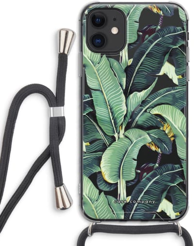Case Company® - Hoesje met koord geschikt voor iPhone 11 hoesje met Koord - Bananenbladeren - Telefoonhoesje met Zwart Koord - Bescherming aan alle Kanten en Over de Schermrand