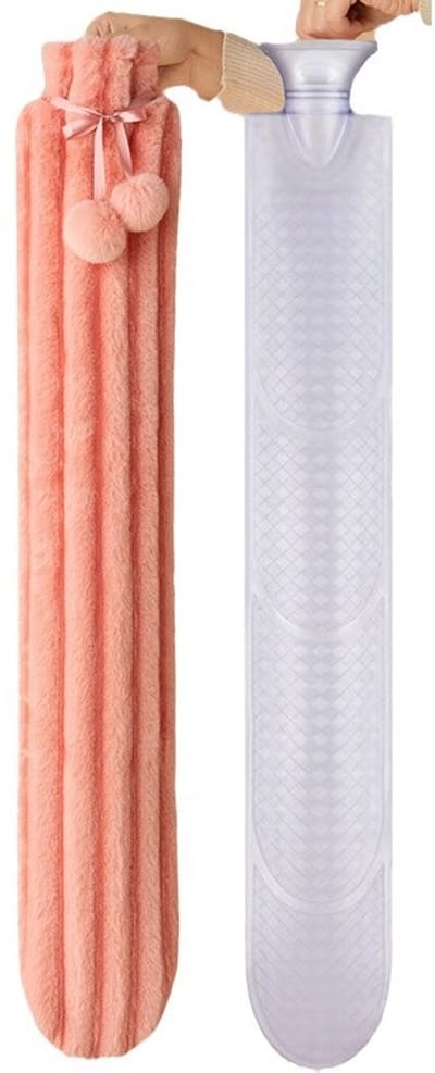 Lange thermosfles met zachte deksel, kruik voor pijnverlichting, inhoud 325 ml, gemaakt van rubber, geschikt voor oudere vrouwen, roze.-(Kleuren kunnen variëren!)