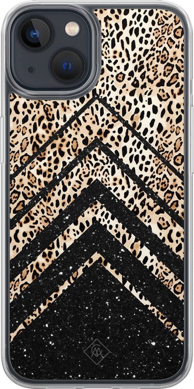 Casimoda® hoesje - Geschikt voor iPhone 13 Mini - Chevron Luipaard - 2-in-1 case - Schokbestendig - Luipaardprint - Verhoogde randen - Bruin/beige, Transparant