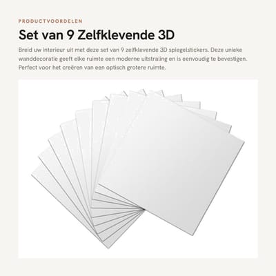 Dailygoods- Spiegelstickers 3D - Zelfklevend - Wanddecoratie - 9 Stuks - 15 x 15 cm - Kunststof