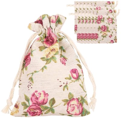 Dailygoods- Jutezakken 50 stuks - Opbergtas met trekkoord - Sieradenzakken - Geschenkzakken - Bloemmotief - Afmeting 14x9,5 cm - Opbergtassen