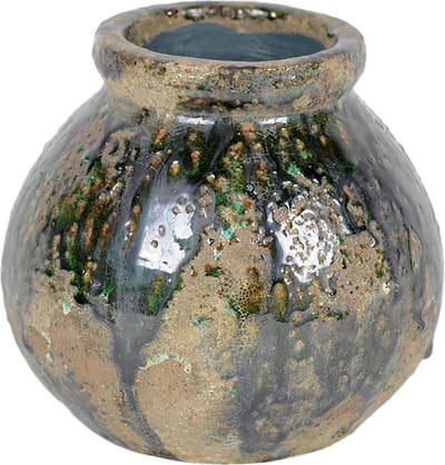 Rasteli Vaas Bol Groen-Beige-Gemêleerd  D 21 cm H 18.5 cm