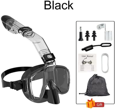 Snorkelmasker Opvouwbaar Anti-condens Duikmasker Set met Volledig Droog Top Systeem - Zwart - S/M