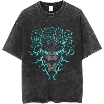 T-shirt Graphique Cool Kaiju No 8 Anime Chaud Homme Coton Surdimensionné T-shirt Lavé Vintage Harajuku Homme Manga Hauts Décontractés 2XL black