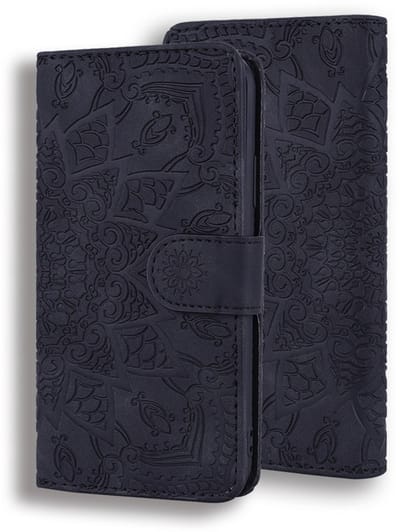 Hoesje geschikt voor iPhone 16e - Bookcase - Pasjeshouder - Portemonnee - Mandalapatroon - Kunstleer - Zwart
