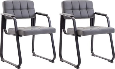 CLP Canada B Set van 2 eetkamerstoelen - met armleuning - Zwart Frame - Kunstleer - grijs