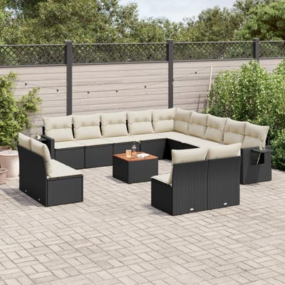 vidaXL - 14-delige - Loungeset - met - kussens - poly - rattan - zwart