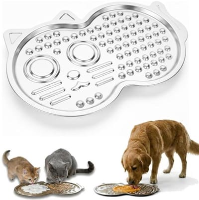 KZQ Likmat voor katten – Roestvrijstalen likmat – Slowfeeder-mat met zuignappen – Verbetert eetgewoonten van huisdieren – Vaatwasserbestendig – Geschikt voor puppy's & katten – Geschikt voor water, hoofdmaaltijden en tussendoortjes