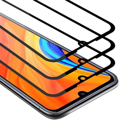 Cadorabo 3x Screenprotector geschikt voor Huawei Y6S Volledig scherm pantserfolie Beschermfolie in TRANSPARANT met ZWART - Getemperd (Tempered) Display beschermend glas in 9H hardheid met 3D Touch