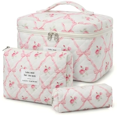 Dailygoods- Cosmetische Tas - 3-delige Set - Make-up Tas met Bloemenpatroon - Draagbare Toilettas - Organizer voor Vrouwen - Grootte: 25 × 16 × 16 cm - Make-uptas