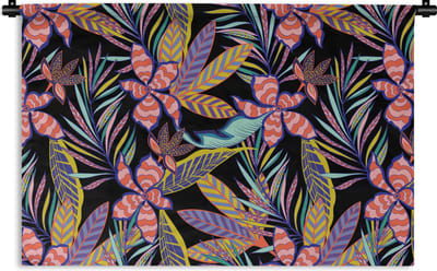 Wandkleed - Wanddoek - Hawaii - Regenboog - Bloemen - Bladeren - Psychedelisch - 90x60 cm - Wandtapijt