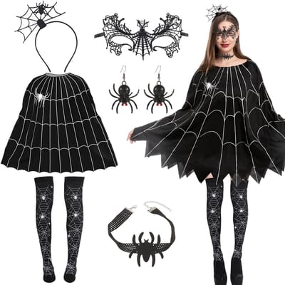 Dailygoods- Spinnenkostuum Dames - Halloween Kostuum - Griezelig Hoofdsieraad - Duurzaam Materiaal - Geschikt voor Feestjes - Robuust en Stevig - Griezelkostuum