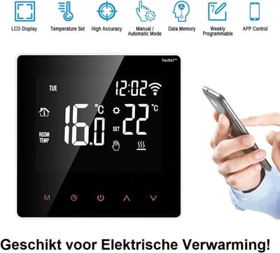 TechU™ Slimme Thermostaat Wit – Alleen voor Elektrische Vloerverwarming – Bediening met App & Wifi