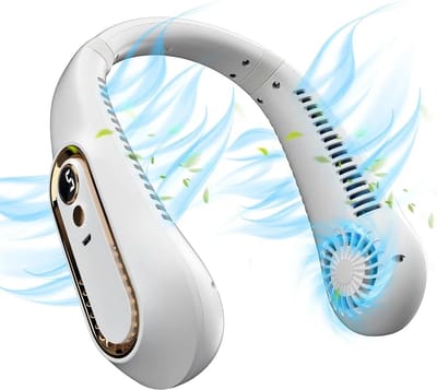Nekventilator, kinventilator, ventilator zonder bladen, 5 instelbare windsnelheden, digitaal display, draagbare persoonlijke ventilator van 4000 mAh (wit)