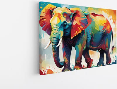 Saammp Canvas Schilderij - Olifant - Kleurrijk olieverf - Dieren - 30x20 - Foto op canvas - Wanddecoratie - Muurdecoratie Woonkamer - Slaapkamer decoratie - Canvas Print