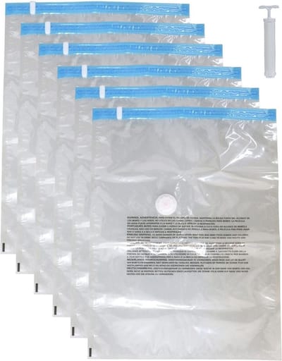 Vacuumzakken voor kleding/textiel - Vacuum opbergzakken - 6x - transparant - 70 x 100 cm - met pomp