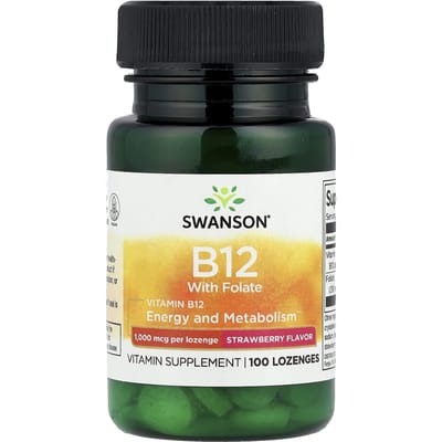 Vitamine B12 met Foliumzuur, Aardbeiensmaak, 100 Zuigtabletten