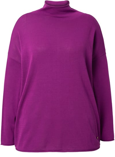 Ulla Popken - Dames - Trui rolranden boxy opstaande kraag lange mouw - Bes - Maat 46+