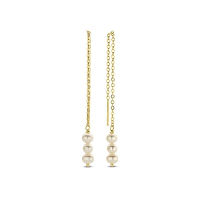 New Bling - 9NB-PRL3C - zilveren oorbelhangers met drie parels - 925 sterling silver