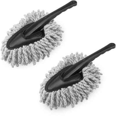 Dailygoods - Auto Duster - Microvezel Wasborstel Set - Universeel - Grijs - Mini Feather - Perfect voor Auto en Meubels - 2 Stuks