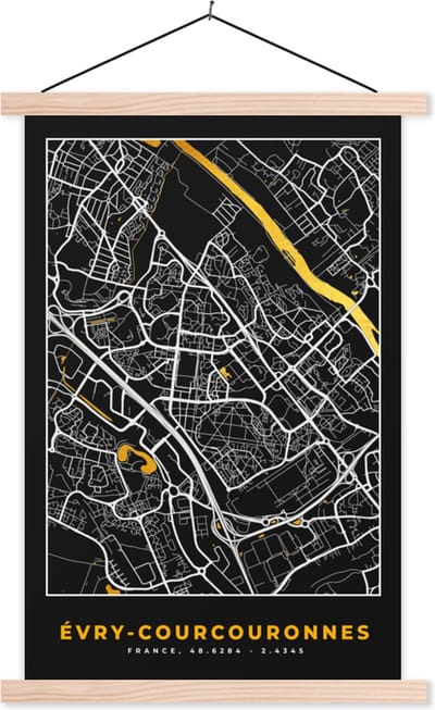 Posterhanger incl. Poster 40x60 cm - Schoolplaat - Frankrijk - Évry-Courcouronnes - Stadskaart - Kaart - Plattegrond - Textielposter - Blanke latten - Stadskaart