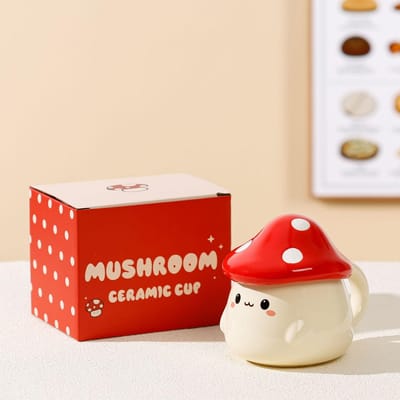 Creatieve Leuke Paddenstoel Beker Grote Capaciteit Mok met Deksel Hoge Waarde Keramische Beker Souvenir Cadeau voor Meisjes 301-400ml