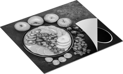 Chefcare Inductie Beschermer Vruchtensalade op Zwarte Marmer - Fruitsalade - Fruit - Zwart Wit - 60x50 cm - Afdekplaat Inductie - Kookplaat Beschermer - Inductie Mat