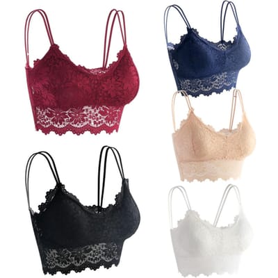 Dames kanten bh hemdje draadloze crop tops 5 stuks L zwart/wit