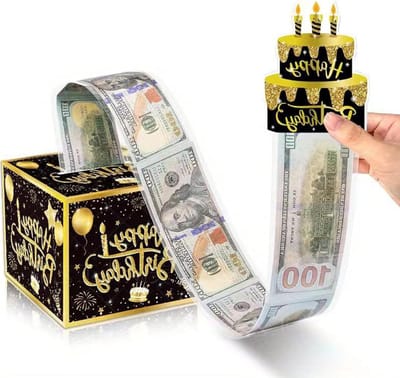 Creatieve Geldgeschenkdoos voor Verjaardag, Doe-Het-Zelf Verrassing voor Vrienden en Kinderen, Unieke Rol voor Geldcadeaus en Feestelijke Gelegenheden (Zwart/Goud)