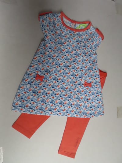 Jurk + legging - Ensemble - Meisje - Creme / oranje en blauw - Vissen - 2 jaar 92