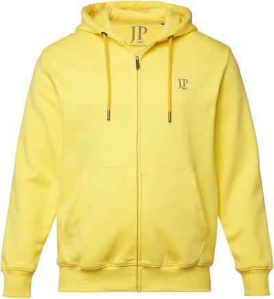 JP 1880 - Heren - Hoodie-jack sweatstof capuchon kangoeroezak - Citroengeel - Maat 3XL