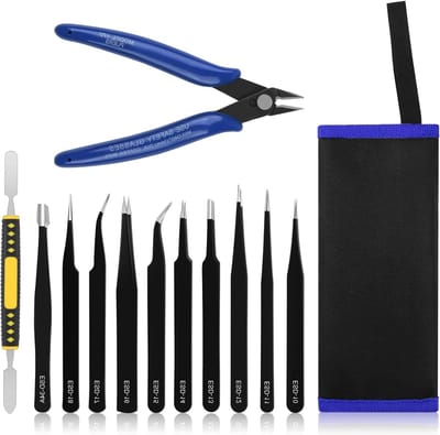 Precisie Pincetten Set van 12 Stuks, Antistatisch RVS voor Elektronica, Sieraden, Laboratorium en Schoonheidswerk