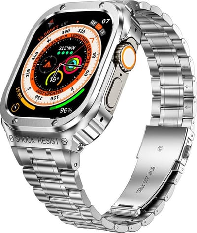 Stalen bandje met volledige case - RVS - geschikt voor Apple Watch series 7/8/9 met case size 45 mm - zilver