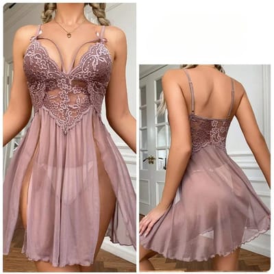 Nachthemd Dames Huiskleding Zomer Dun Spaghettibandjes Sexy Kant Comfortabel Casual Zacht Eenvoudig Loszittend L brown