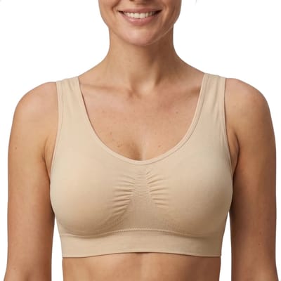 RENALUX - BH Zonder Beugel Voorgevormd - Sport BH Dames - Sportbh - Beugelloze BH - Comfort met Vulling Uitneembaar - Push Up Bh's - Magic Bra - Dames Kleding - Ondergoed - Beige - M