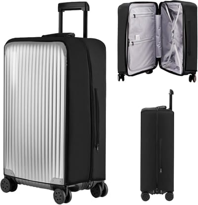 Elastische Kofferhoes met Ritssluiting, Transparante Kofferbeschermhoes, Waterdichte Reiskoffer Beschermhoes, PVC Bagage Cover, Reisbagagehoes Anti-Kras voor Koffer, Trolley (Zwart, 24 inch)
