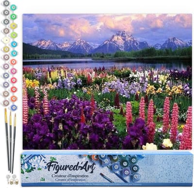 Figured'Art Schilderen op Nummer Volwassenen canvas Bloemen en meer in de buurt van de berg - Handwerk acrylverf Kit DIY Compleet - 40x50cm zonder frame