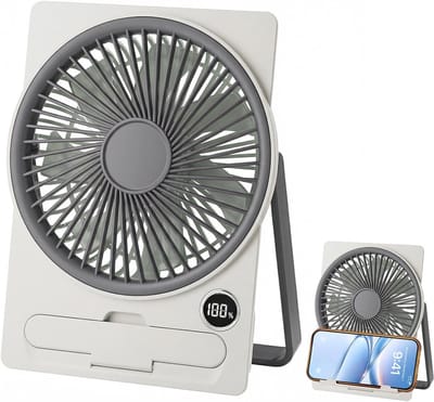 Bureauventilator, stille USB-ventilator, mini-stille ventilator 5 snelheden, met LED-display – kleine draagbare ventilator voor kantoor, thuis, slaapkamer (grijs).