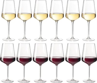 ​Leonardo Wijnglazenset Puccini - 12-delig - Set van 6 Rode Wijnglazen (750 ml) en 6 Witte Wijnglazen (560 ml) - Gemaakt van Kristalhelder, Krasbestendig Teqton-glas - Vaatwasserbestendig - Modern en Elegant Design ​