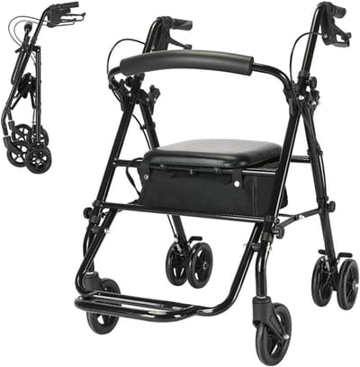 Rollator Lichtgewicht en Opvouwbaar – Rollator met Zitfunctie en Stoffen Mand | Looprek Compact, Inklapbaar en Slechts 8,14 kg