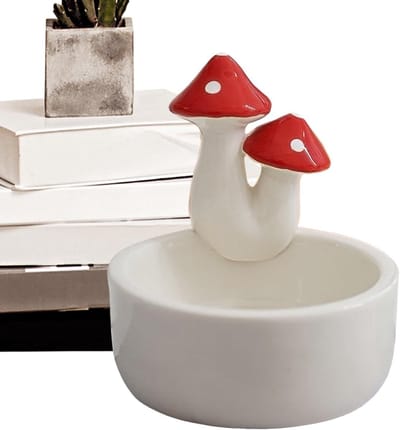 Kandelaar Paddenstoel - Tafeldecoratie Vaas - Sfeer Creëren - Handgeëmailleerd Oppervlak - 8 cm Hoog - Wit Rood