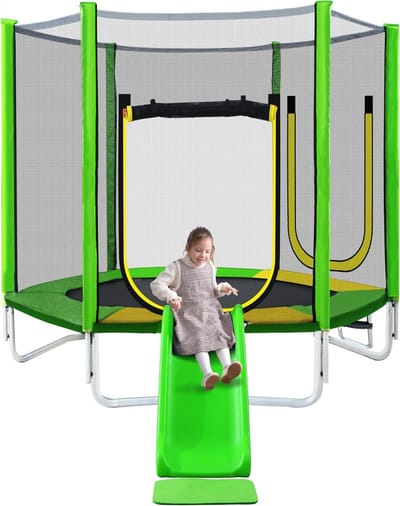 Trampoline met Glijbaan - Tuin speeltoestel - Buiten spelen - 3-in-1 plezier - 213 cm - Groen