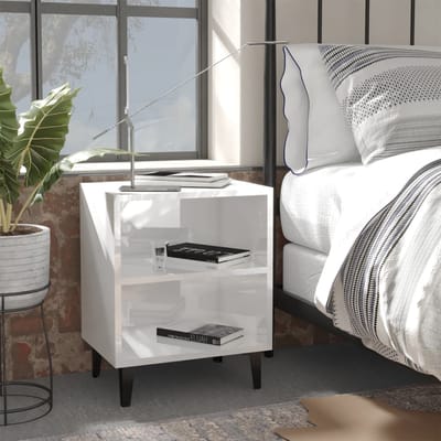 vidaXL - Nachtkastjes - 2 - st - met - metalen - poten - 40x30x50 - cm - hoogglans - wit