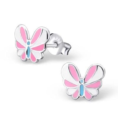 Aramat Jewels | Oorbellen | 925 Zilveren Vlinder Oorbellen 8mm Kinderen - Vlindertjes Oorstekers | Wit/Roze/Blauw-9x8mm | |8mm | Zilver | Kinderen | Verkleurd niet